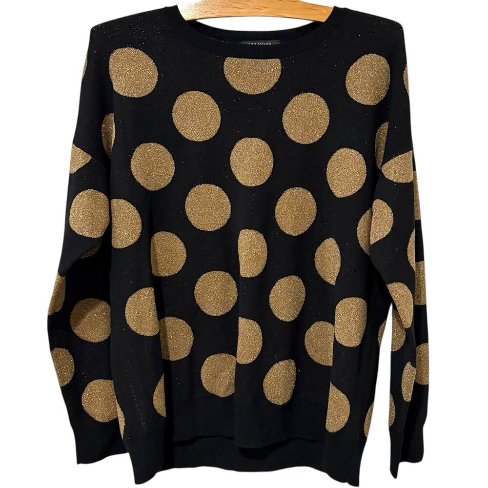 Ann Taylor | Sweater Polka Dot Gold Black Pullover Long Sleeve- Size XL Petite